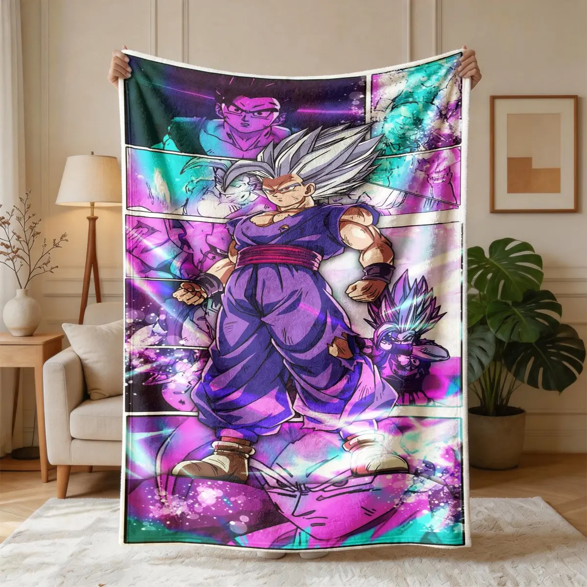 Dragon Ball Son Gohan Cartoon Print Flannel Blanket, Large Size, Soft and Lightweight, Perfect for All Seasons, Ideal Gift for Family, Soft Blanket Throw, Anime Blanket