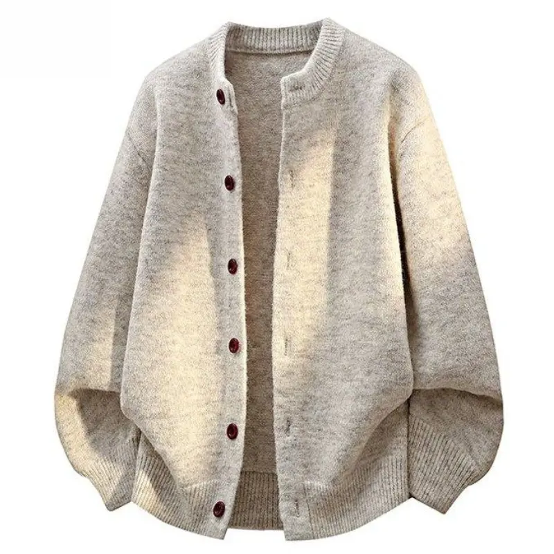 Men's Foldable Plain Knit Cardigan Coat, Button-Front Medium-Length Loose Relaxed Fit Sweater, Soft Plush Warm Fabric, Ribbed Cuffs & Hem, Long Sleeve Versatile Daily Layered Casual Outerwear #sohochic