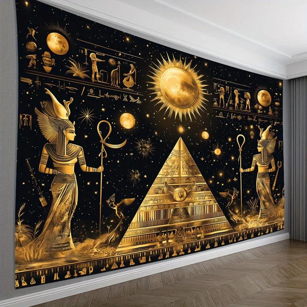 Vintage Egyptian Pyramid Tapestry, Calligraphy Art, Retro Desert Sunset Scene Wall Hanging, Perfect for Living Rooms