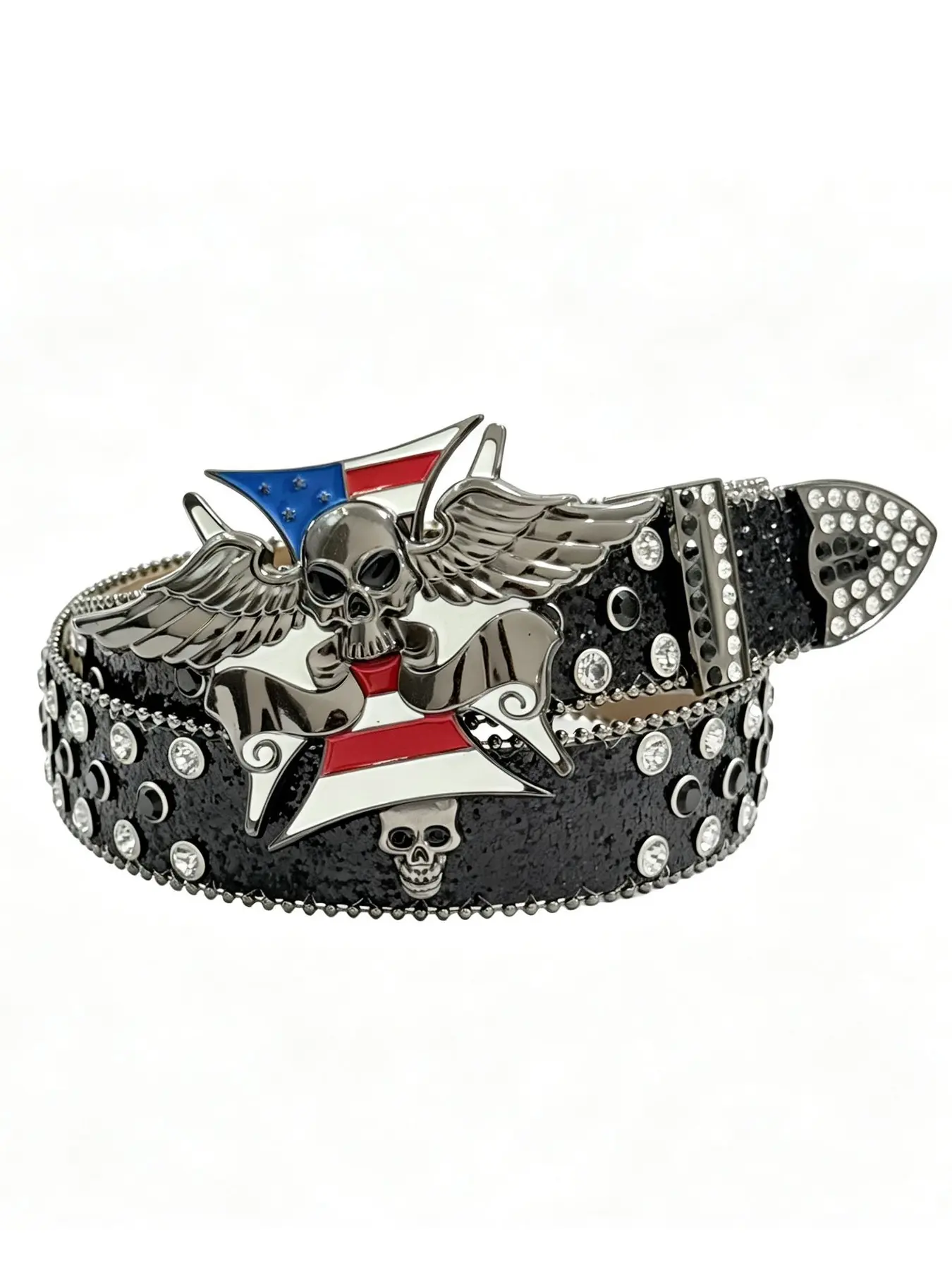 Unisex Western Rhinestone Studded Leather Belt, Bling Diamond Waist Belt for Jeans