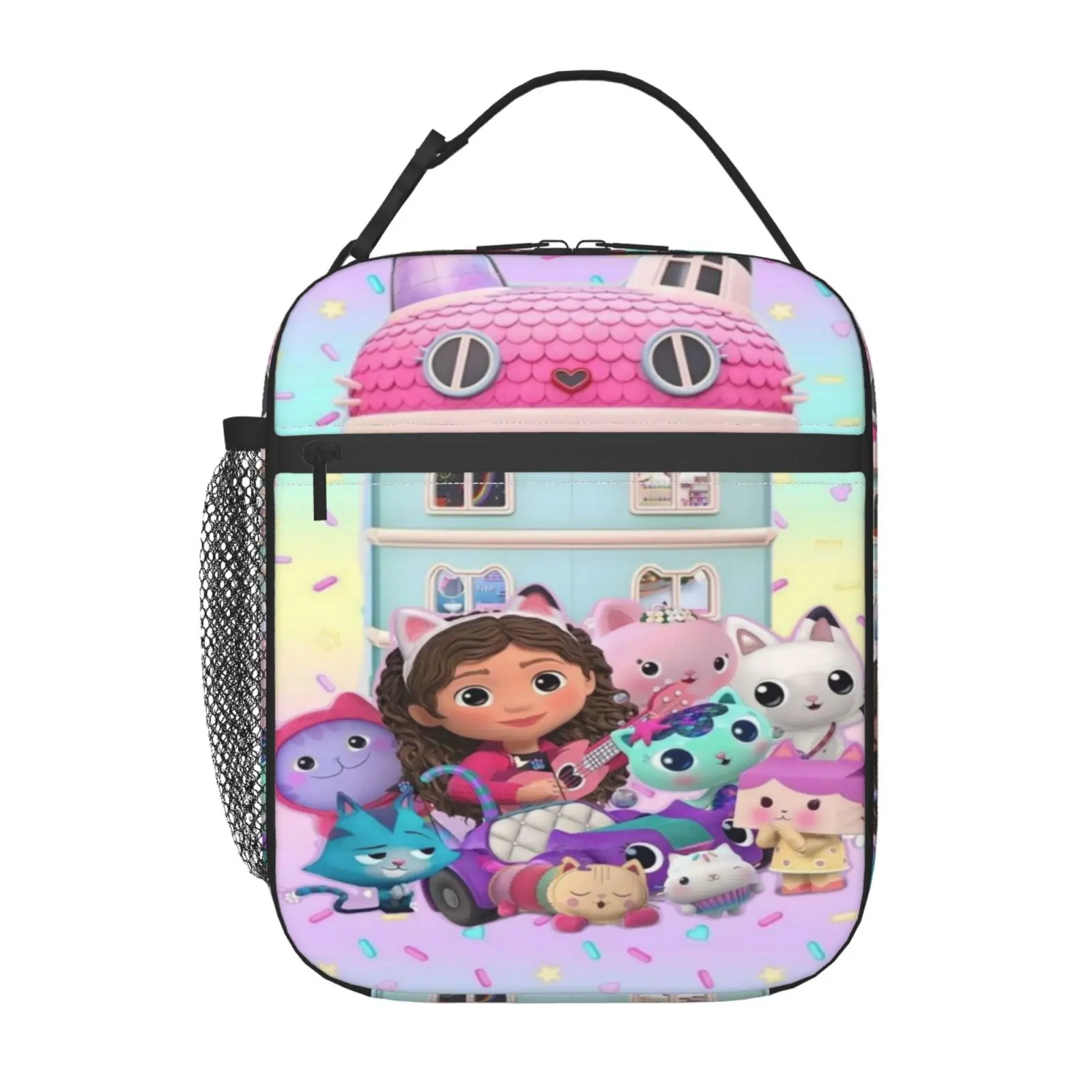 Anime gabby dollhouse2 Lunch Box, Cartoon Print Lunch Bag,Insulated Handbag For Work, School, Travel and Picnics, Kids Reusable Portable Hot Cold Bag for Home Office, Unisex Non Food Contacy, Perfect Gift