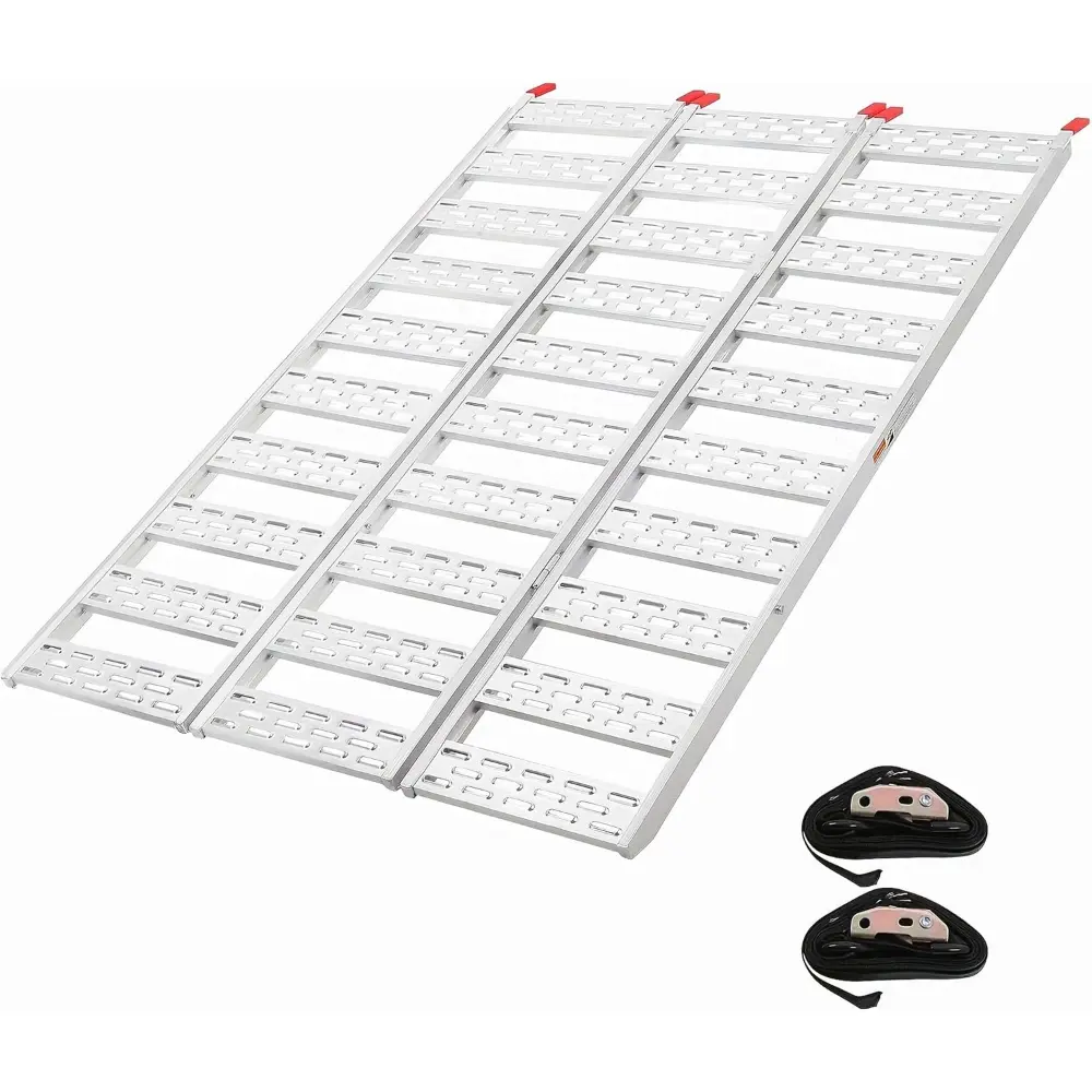Durable Tri-Fold Aluminum Loading Ramp – 76" L x 50" W, 1500 lbs Capacity, Collapsible, Portable with Load Straps, Metal Ramp for Easy Loading, for Pickup Trucks, Motorcycle, ATV, UTV