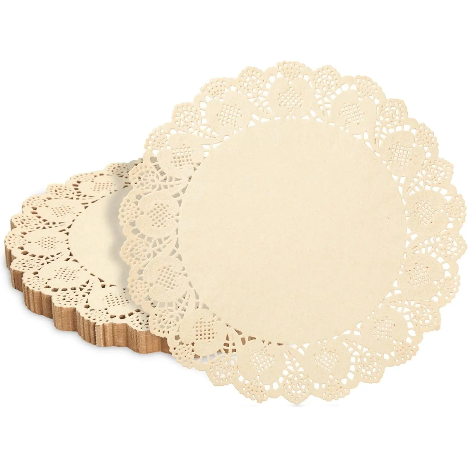 Paper Placemats - 12-Inch Round, Brown, 250 Count - Disposable Placemats & Lace Doilies - Paper Chargers for Dinner Plates - Tea Party Decorations & Wedding Table Decor