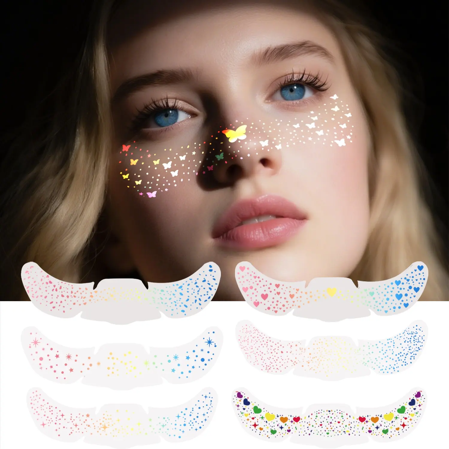 12pcs Glitter Freckles Face Tattoo - Sparkle Makeup Patches, Face Glitter Speckles