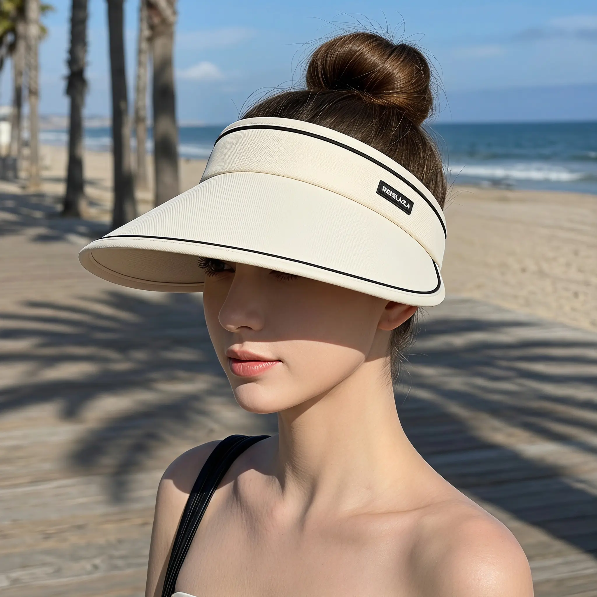 Summer Sun Visor Hat For Women UV Protection Wide Brim Breathable Hollow Top Twill Cotton Patchwork Cute Sweet Preppy Vacation Style Casual Outdoor Hat