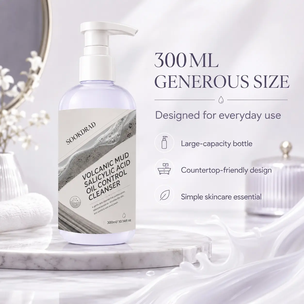 Volcanic Mud Salicylic Acid Oil Control Cleanser, volcanic mud, salicylic acid, purify pores, balance excess oil, refresh skin, gentle daily cleanser, 10.14fl oz, facial, 300ml