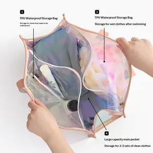 Men's and women's transparent rainbow color zipper pool beach PVC tote bag with makeup bag and waterproof mobile phone bag summer sports event concert beach work pool Easter basket organizer bag