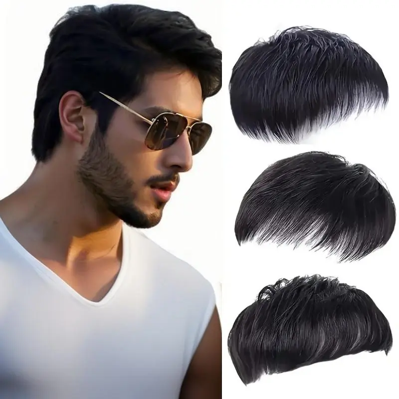 Men's Invisible Seamless Hair Toupee, Short Top Hair Replacement Patch for Thinning Crown Bald Spot, Breathable Comfortable Heat Resistant Synthetic Hair Topper, Undetectable Natural Looking Hair Loss Cover for Daily Wear