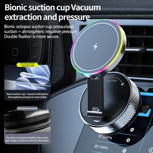 Car Wireless Charger Phone Holder, 360° Rotating Vacuum Suction Cup, Magnetic Phone Holder, 15w Fast Charging, RGB Lights, iPhone 17-12