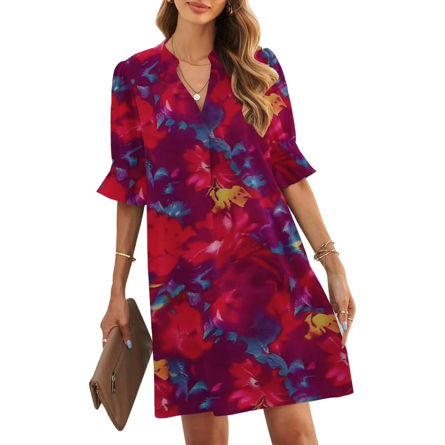 C-floral Navy Red Flower