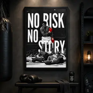 Motivational Boxing Wall Art Decor, "No Risk No Story" Posters and Prints, Vintage Sports Canvas Artwork, Fighter Mindset Aesthetic for Gym Office Man Cave Home Decor, Gift Idea