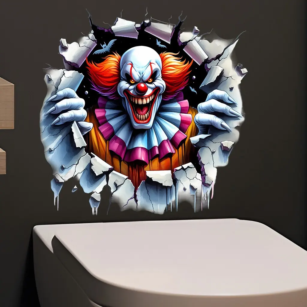 Halloween Horror Clown Wall Sticker, Self-Adhesive Removable PVC, Room Decor, Wall Decoration, Home Decor, Halloween Party Sticker