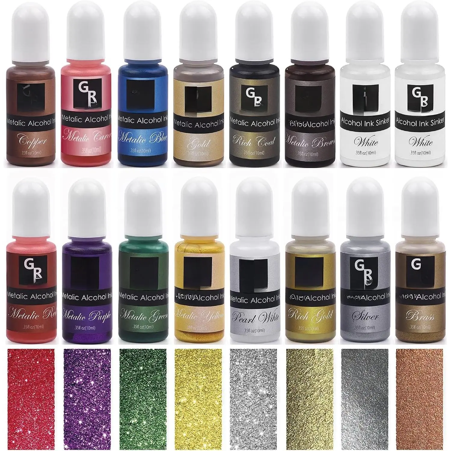 Metallic  Ink Set -16 Metallic Colors  Based Ink for  Art, Fluid Art, Craft, Petri Dish, Ink  for Yupo,Tumbler (Metallic 16 Color Set)