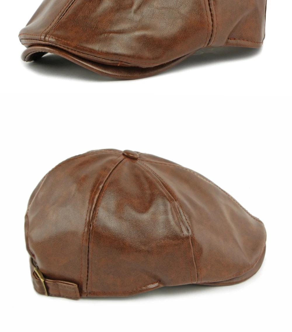 HT4937 Mens Beret Women Autumn Winter PU Leather Hat Retro Artist Painter Beret Hat Male Female Ivy Flat Cap Octagonal Beret Cap