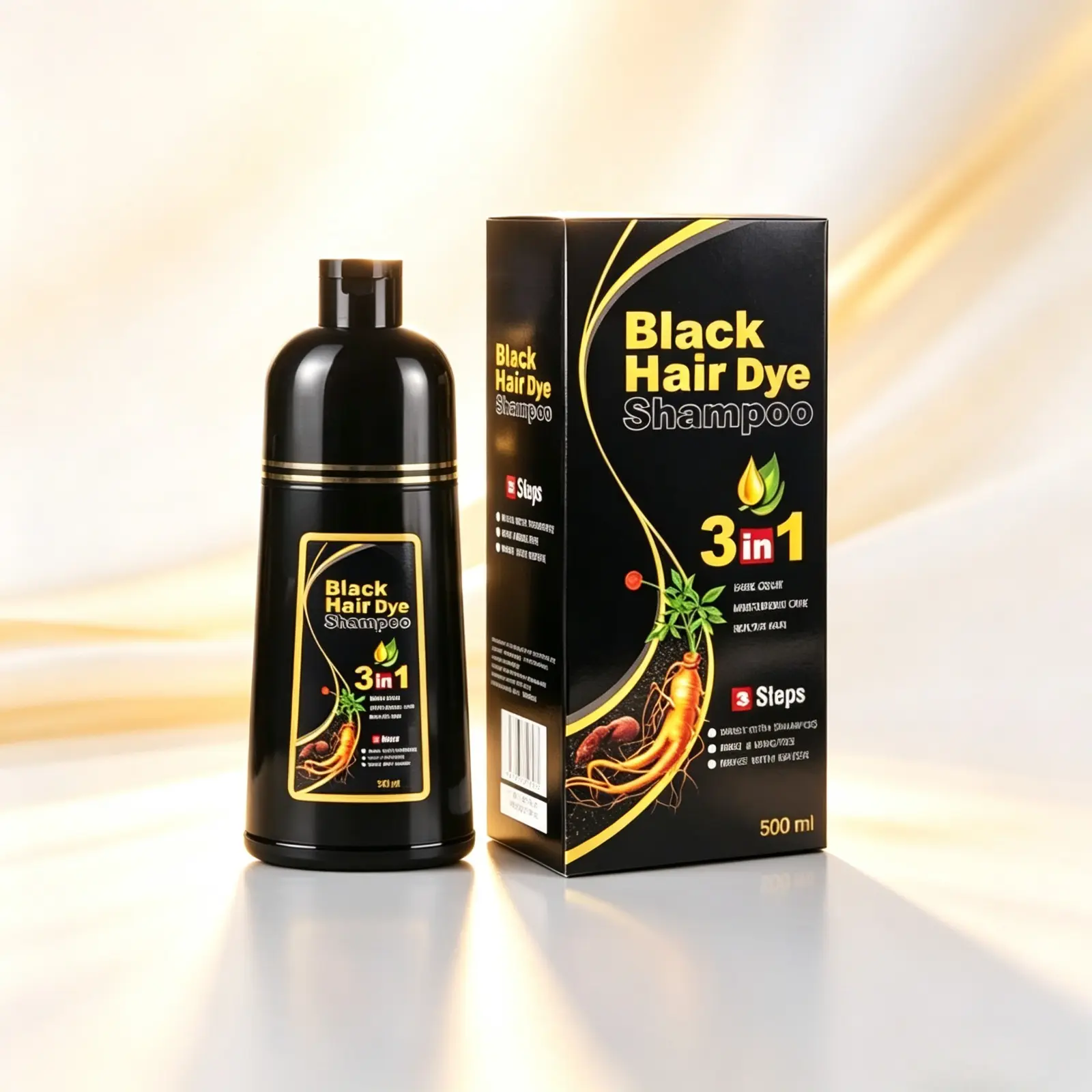 At-Home Gray Hair Coverage Color Depositing Shampoo, Cover Grey Hair, 3-in-1 Black Semi Permanent Hair Dye Shampoo,  Quick DIY Hair Coloring Treatment for Women & Men Daily Hair Care