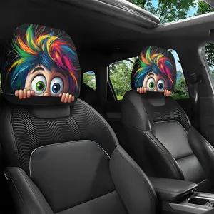 2-Pack Colorful African Curl Big Eye Cute Fun Print Car Headrest Covers, Car Seat Accessories, Easy Install and Clean, Perfect for Road Trips and Commuting