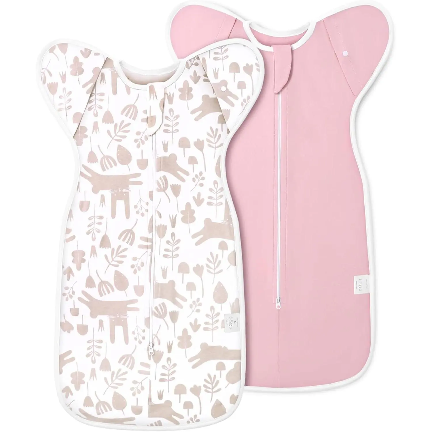 2-Pack Newborn Swaddle Sleep Bag- Arms Up Swaddle 0-3 Months, Baby Swaddles for Newborn, Cuff Removable Design, Pink Bunny Breathable Sleep with 2-Way Zipper