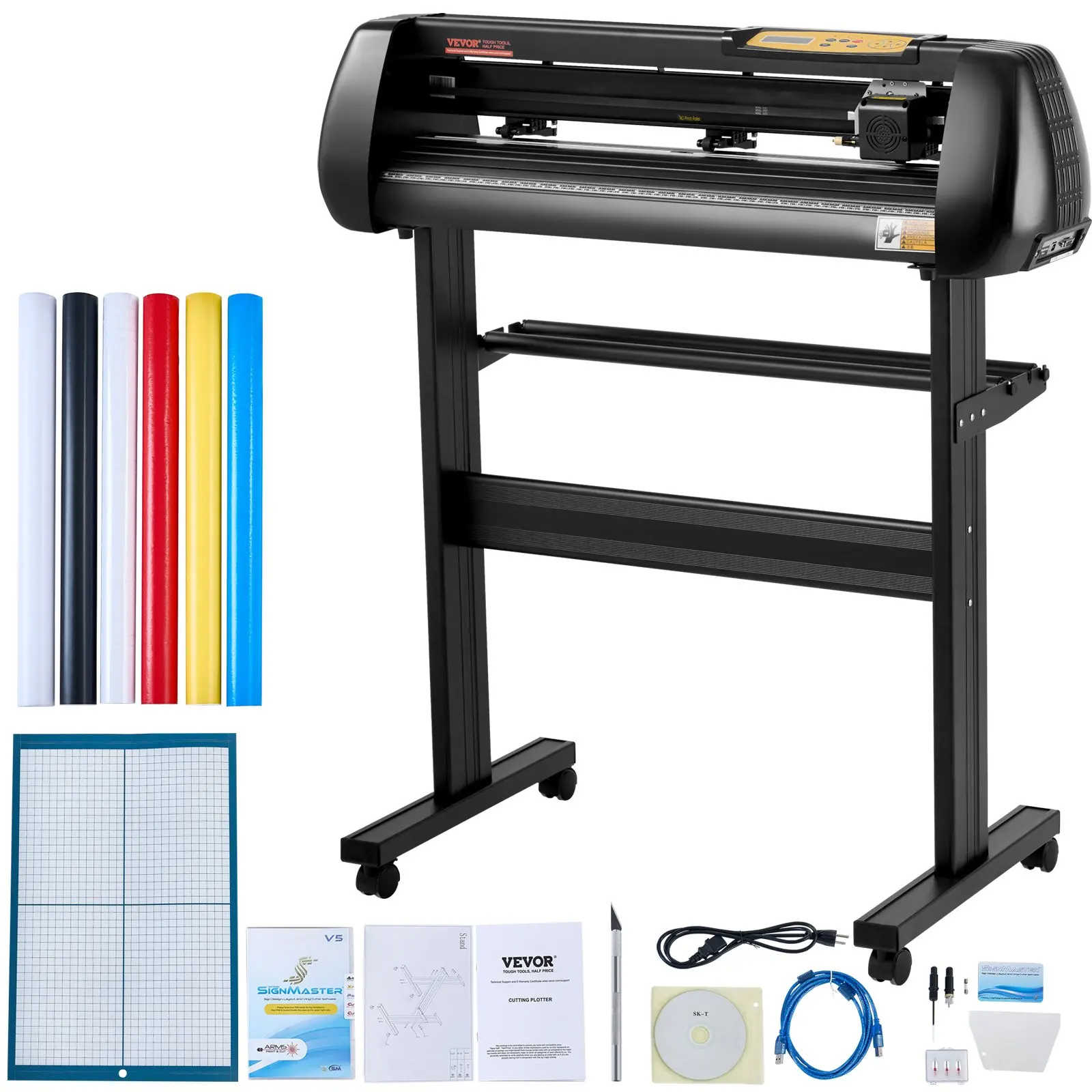 Vinyl Cutter Machine, Upgraded 28 Inch Paper Feed Cutting Plotter Bundle, Adjustable Force Speed Vinyl Printer with Powerful Stepper Motors, Signmaster Software Compatible with Windows System