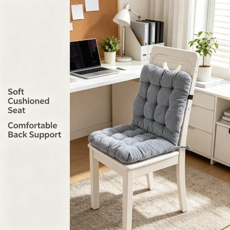 Desk Rocking Chair Cushion,Non-Slip Office Chair Pad with Ties,Cushions Comfortable Tufted Soft Seat Cushion with High Back Support for Dorm,Car,Dining Room,Kitchen,Rocking Chairs