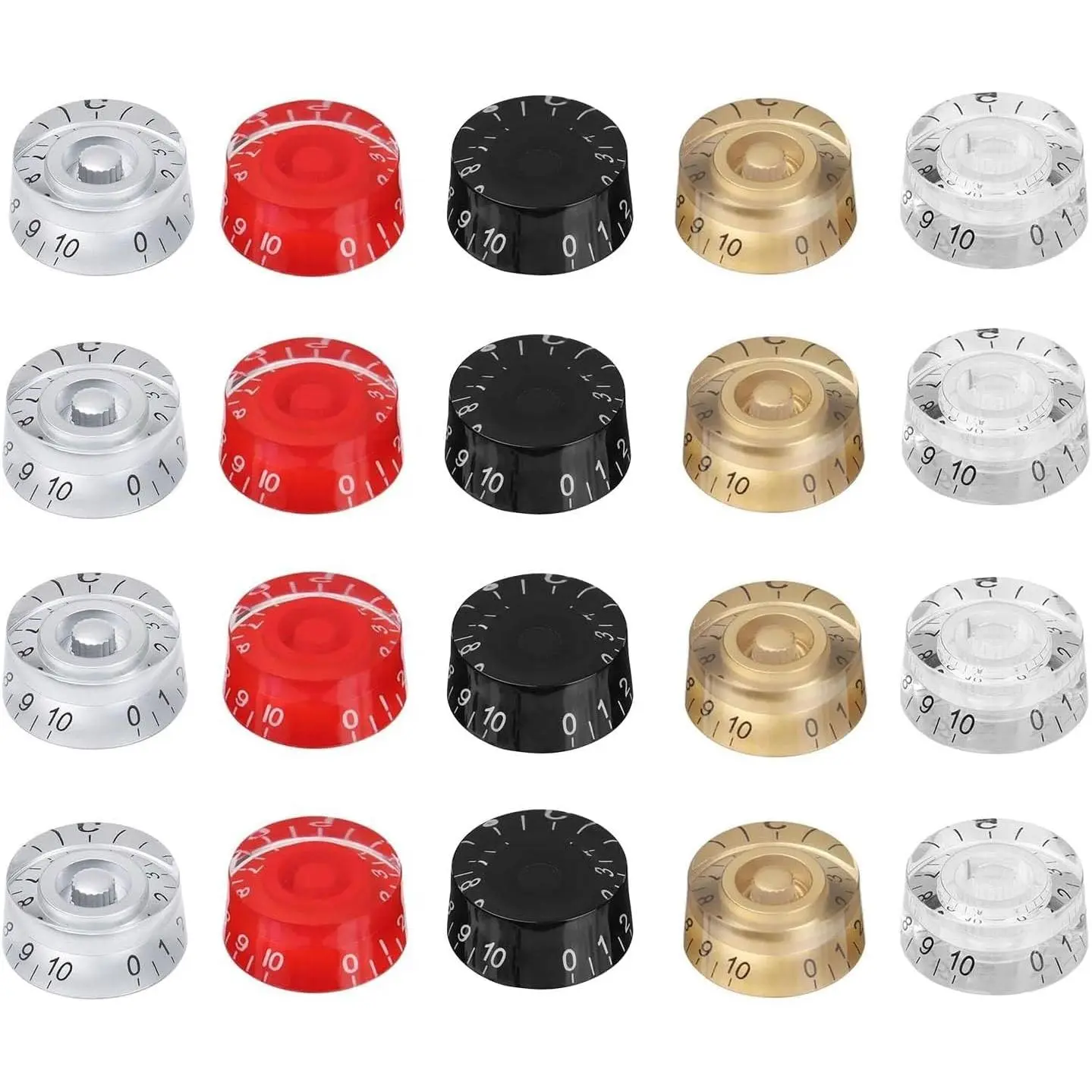 5 Colors 20 count Clear Digital Electric Guitar Knobs Black  Red Grey Speed Volume Tone Control Knobs  Pedal Control Knobs for Les Paul Electric Guitar Bass
