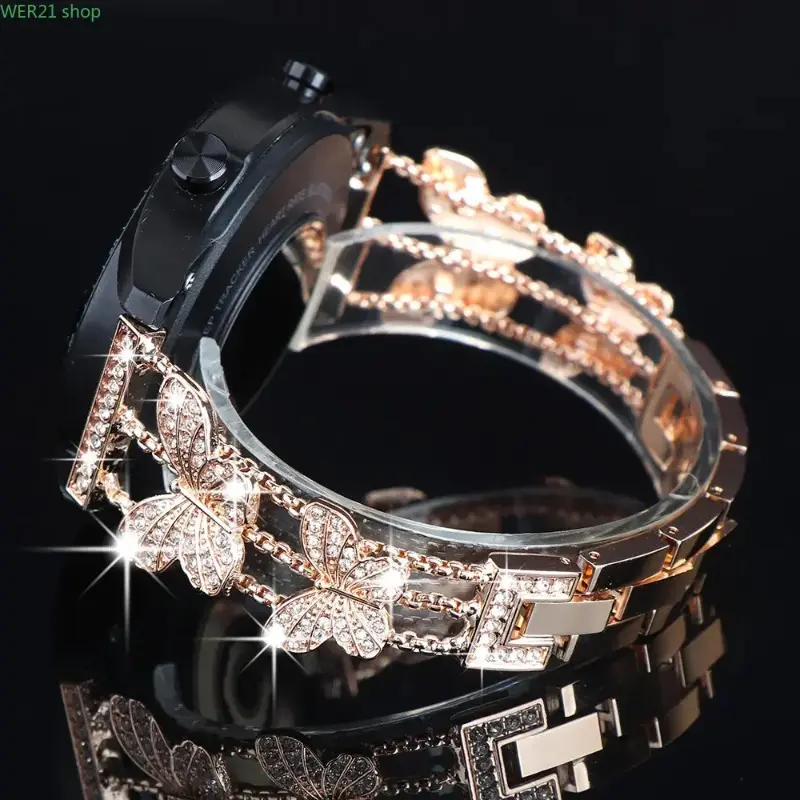 2026Women's Rhinestone Metal Watch Band for Samsung Galaxy Watch Series, Huawei Gt, Xiaomi Smartwatch, 20/22mm Butterfly Buckle Strap