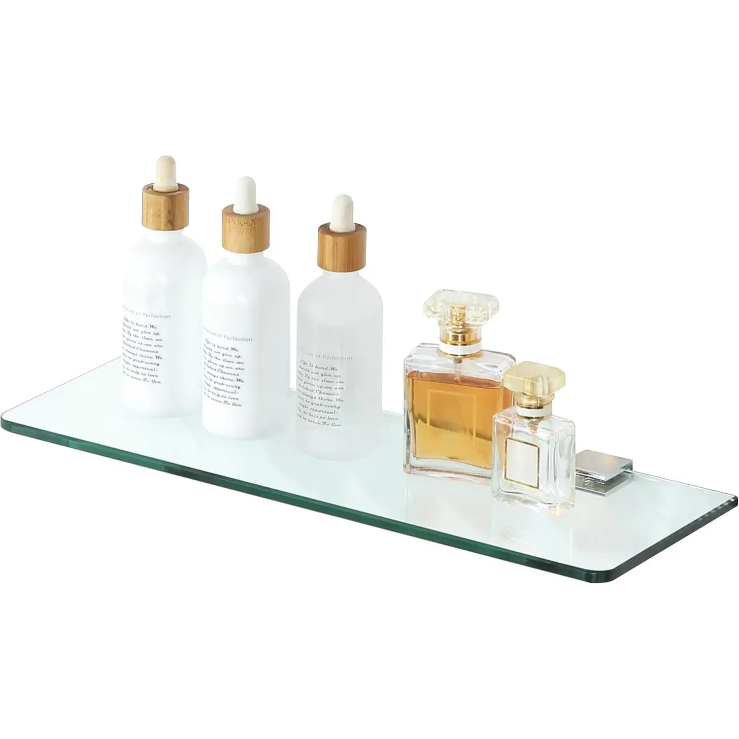 Glass Bathroom Shelves,15 Inch Floating Shelf Glass Wall Shelves | Tempered Glass Shelf, Metal Bracket, Rectangular, Floating Glass Shelves, Over Toilet, Bedroom, Kitchen, Home Offices, 1 Pack