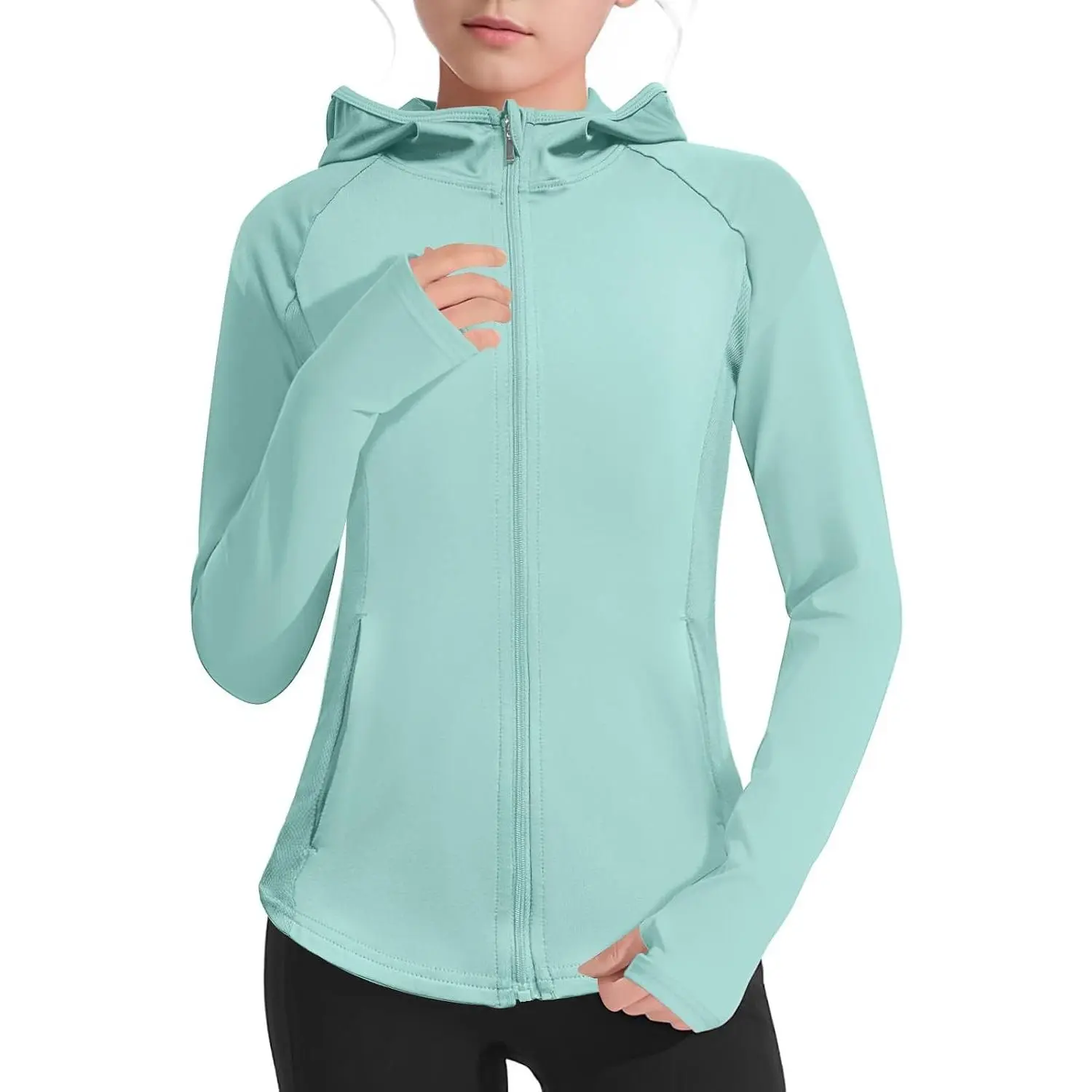 Girls Lightweight Jacket Long Sleeve Zip Up Athletic Hoodie Top UPF50+ Fishing Hiking Sun Protection Outwear