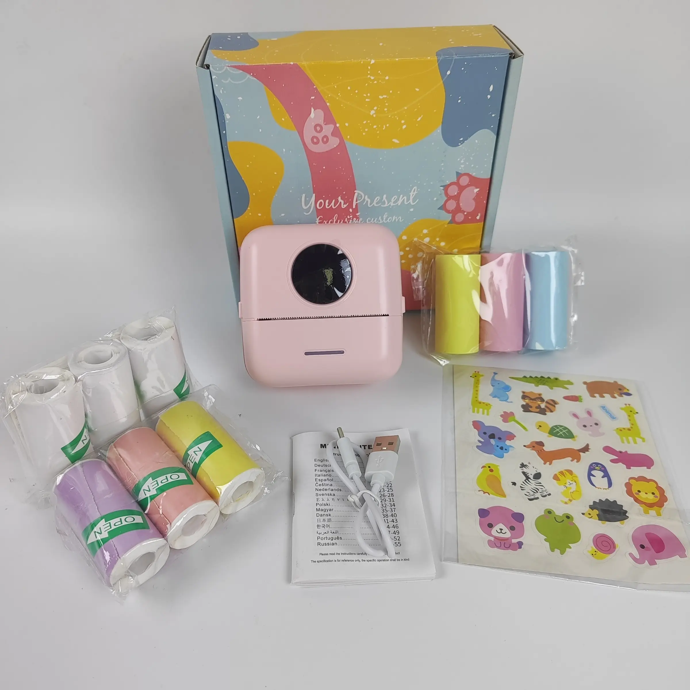 Wireless Mini Printer, Portable Ink-Free Thermal Label Maker, Inkless Label Printer, 9 Rolls Paper, Ideal for Photos, Notes, DIY, Compatible with iOS and Android