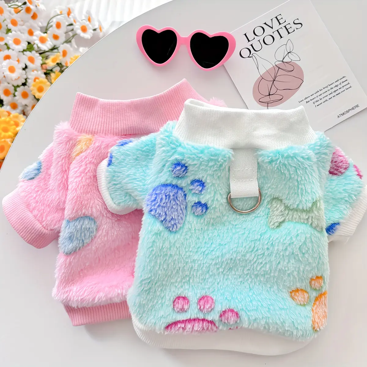 Pink Heart Print Pet Sweater – Cozy Dog & Cat Clothes