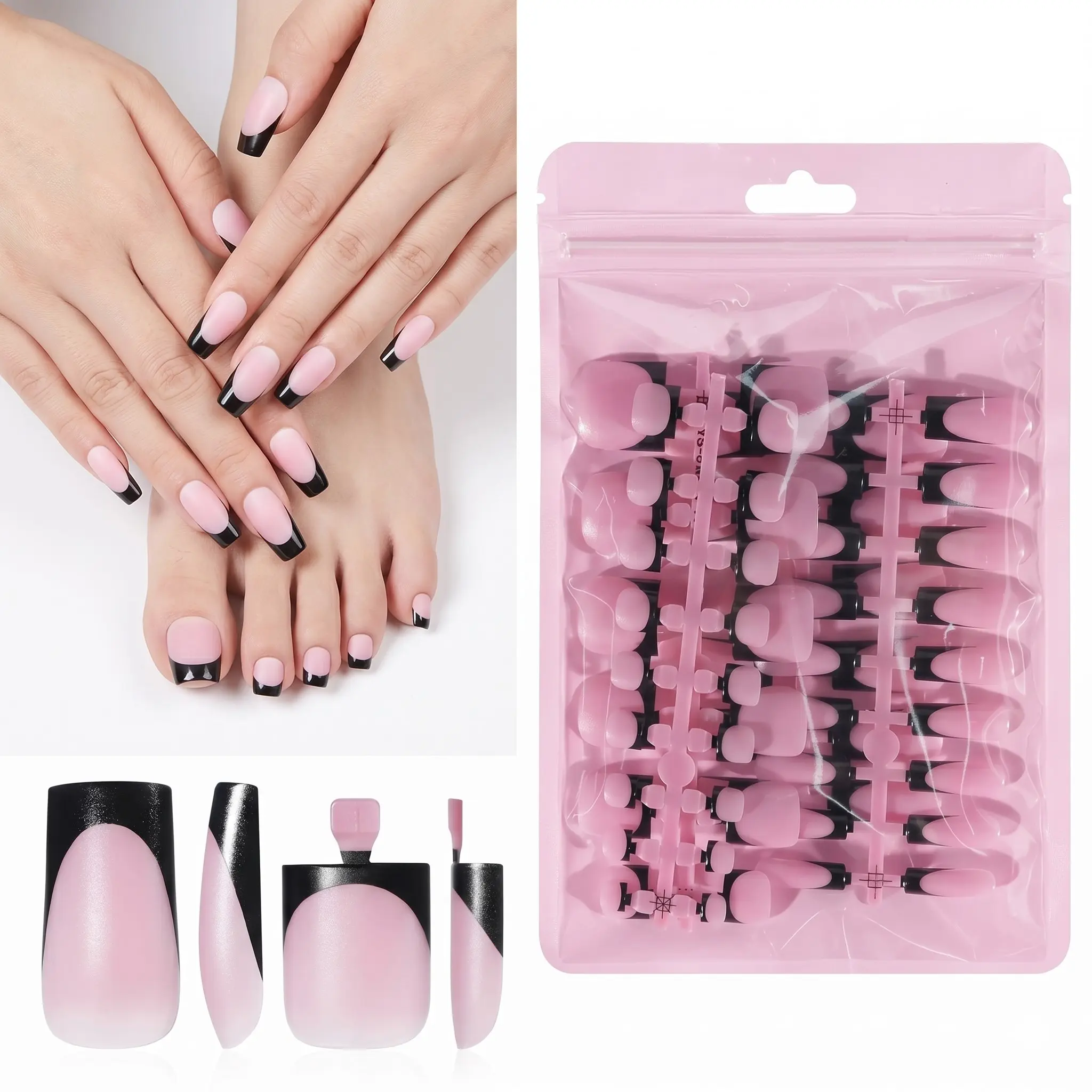 Women's 60-Piece French Tip Press-On Nails & Toenail Press-On Nails Kit, Square Medium Full-Cover Acrylics, Valentine Gift for Dates, Nail Kit Set