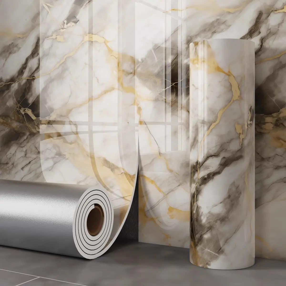 Self-Adhesive Marble Tiles, Waterproof PVC Wall Panels, Heat Insulation, 118.11x415.75 Inch, Bathroom Kitchen Living Room Shower Brick, Kitchen Wallpaper Peel And Stick