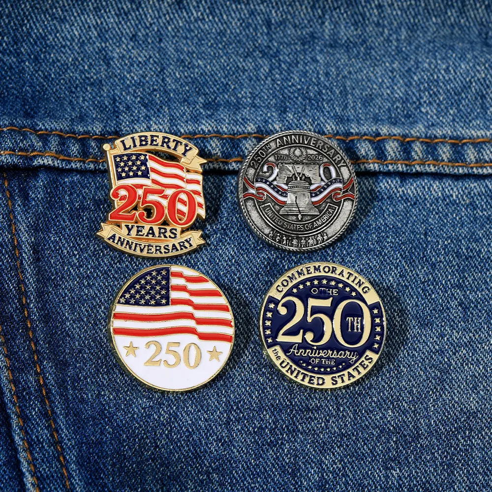 Metal Lapel Badge 4-Pack, Patriotic Graphic Brooch for US 250th Semiquincentennial Memorial Day, Anniversary Gift for Clothes & Backpacks, No, Unisex, Daily