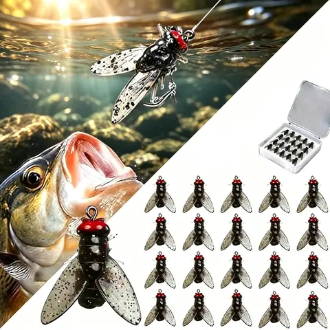Artificial Fishing Lure, 20pcs/set Realistic Fly Bait, Trout Clamp Swimming Bait, Dry Fly Sea Bass Fly Bait Kit, Saltwater and Freshwater Fly Rotator Swimming Bait