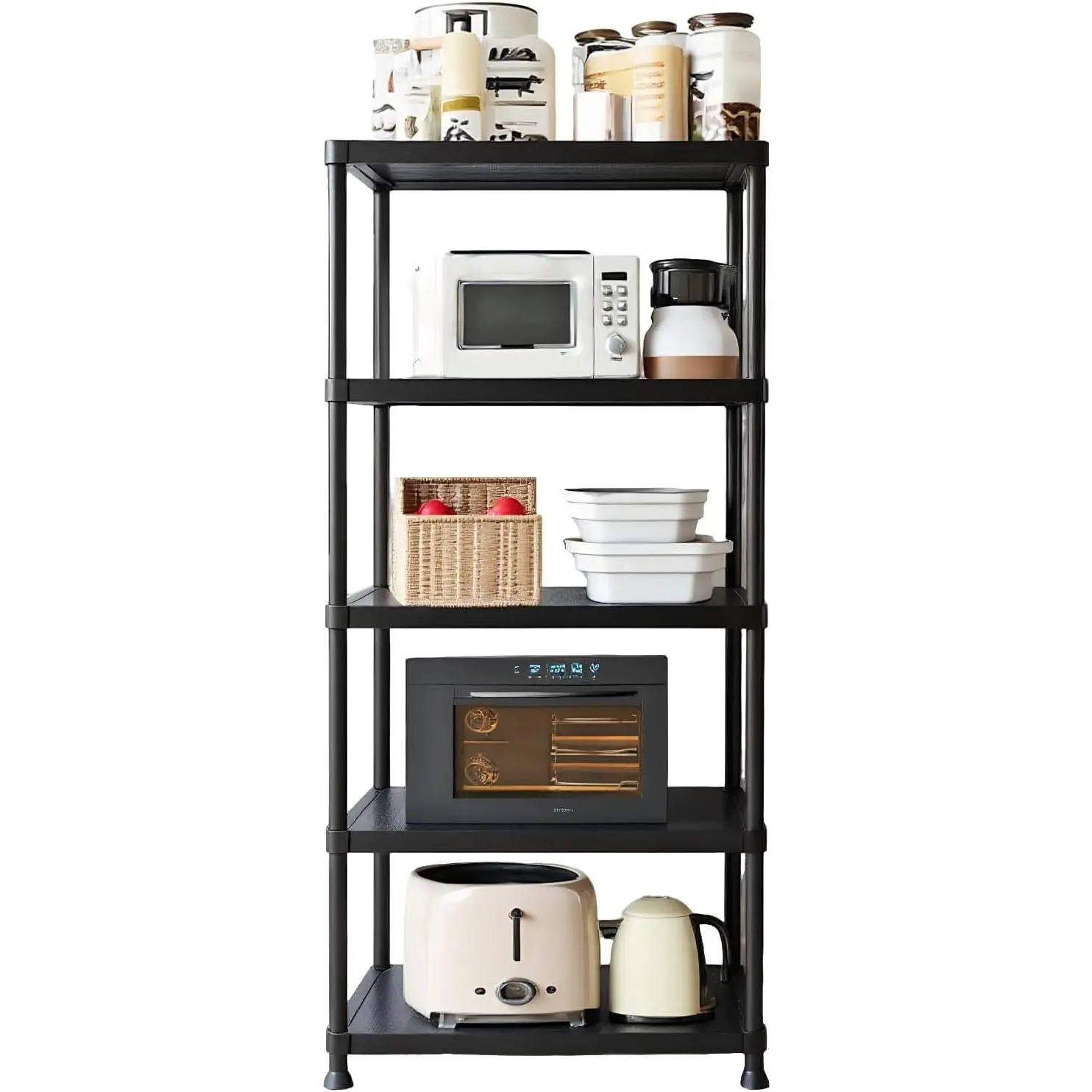Plastic Storage Shelves, 70.2" H x 12" D x 24" W Plastic Shelves for Storage, 5-Tier Shelving Unit, Storage Rack, 330 lbs, Bathroom, Laundry, Garage & Home
