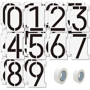 20PCS 4 Inch 0-9 Number Stencils Kit Reusable Plastic Interlocking Address Curb Stencils with 2 Rolls Masking Tape for Painting Address on Wall Wood Road Mailbox