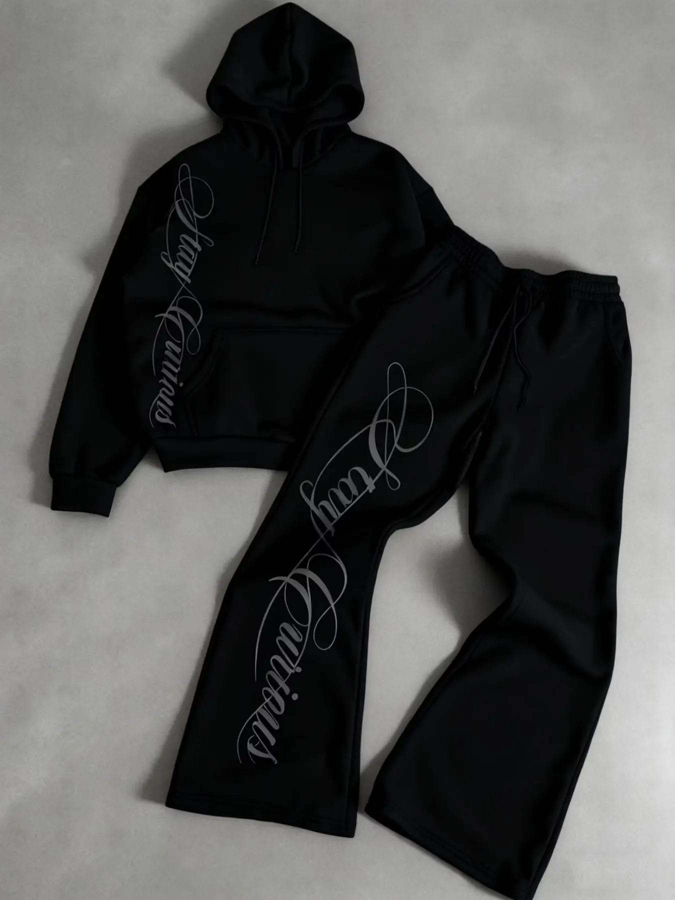 Men's Trendy Two-Piece Set, Hooded Sweatshirt + Straight Leg Pants, Graphic Print, Wrinkle-Resistant, Fitted, All Seasons