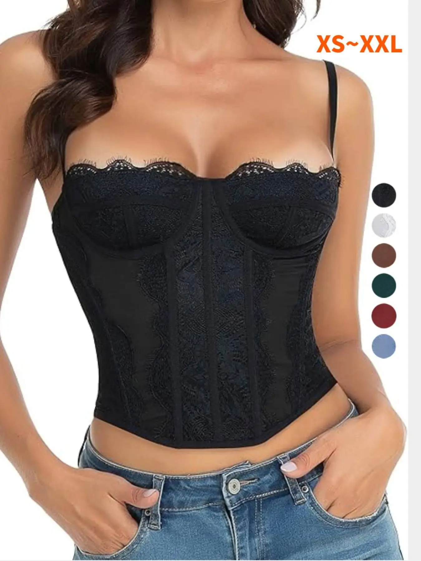 Women's Sexy Low Neck Backless Fishbone Mesh Waist Cinch Top, Outer Wear Slimming Bralette Tank, Club Fashion Style Thin Strap Top, Party Nightwear