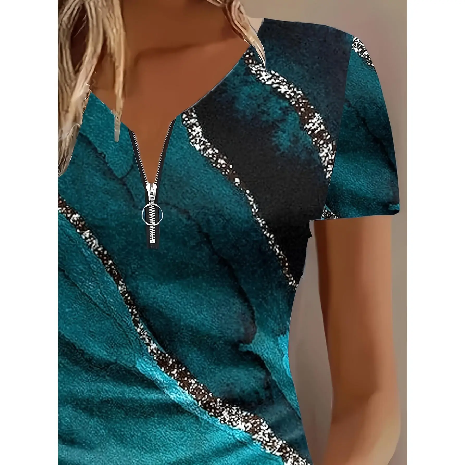 Summer Women'S Stylish Top with Marble Print Short-Sleeve T-Shirt
