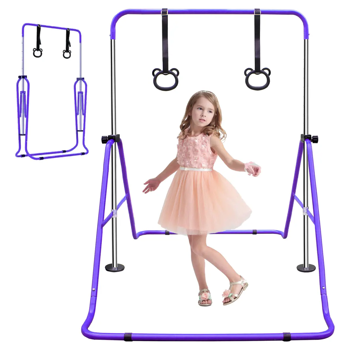 AobtkelExpandable Gymnastics Bar for Kids - Height Adjustable Junior Training Bar for Home, Folding Gymnastic Horizontal Bars Equipment Purple