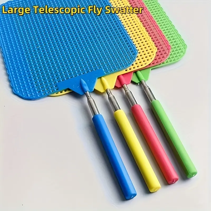 Large Plastic Fly Swatter - Oversized, Collapsible, Long Handle with Non-Slip Grip, Sturdy, Electricity-Free Fly Control Tool for Indoor/Outdoor Home Pest Management