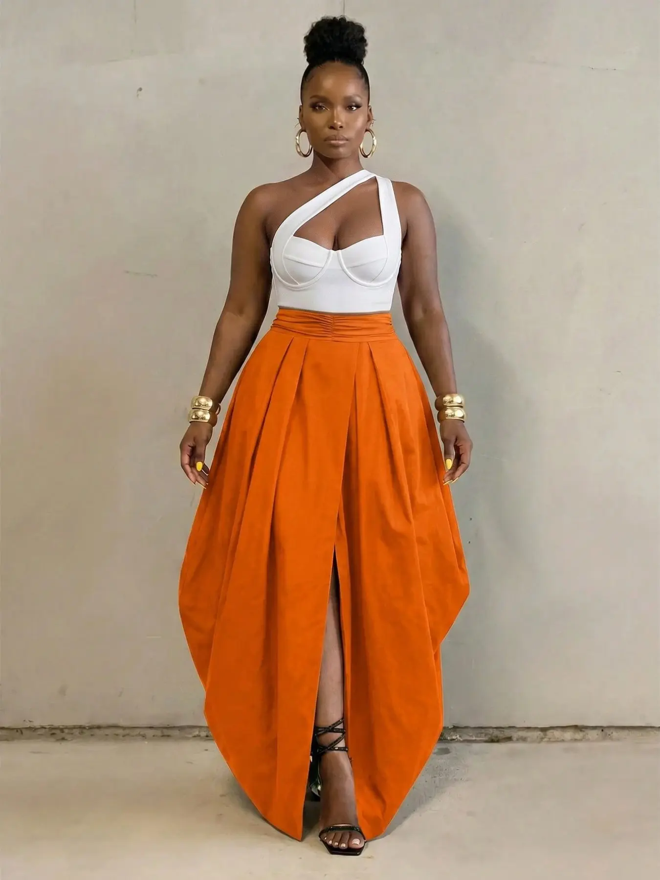 High-Waisted Long Skirt, Loose-Fitting Casual Style, Solid Pattern, Fall Season, Unlined, Batch A26/7, China Made