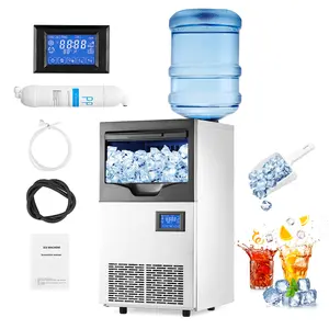 Commercial Ice Maker – 100lbs/24H, 33lbs Storage Bin, Under Counter or Freestanding, Self-Cleaning Function, Stainless Steel – for Bars, Restaurants, Cafes, for Outdoor & Home Kitchens