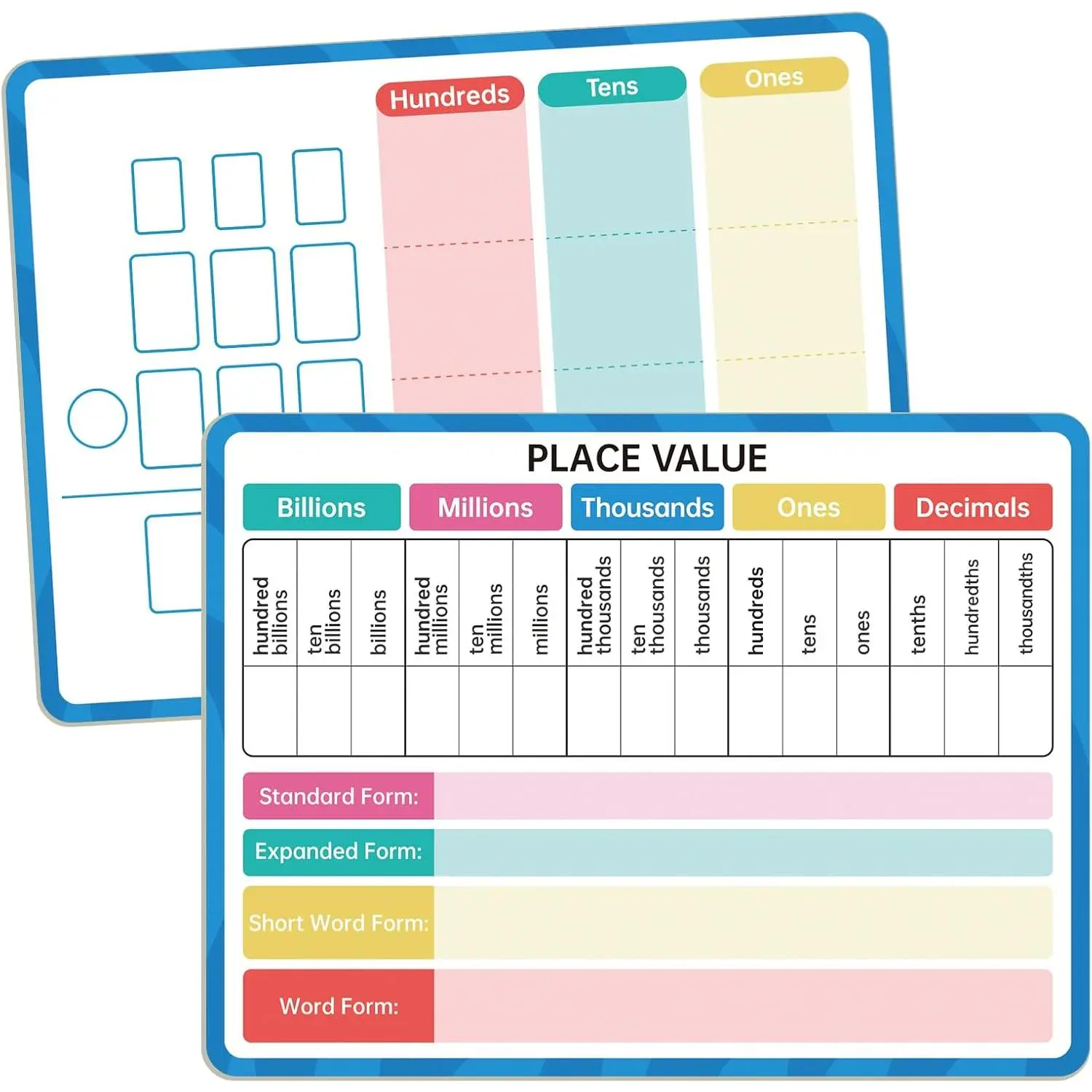 Dry Erase Place Value Whiteboard, 9" x 12" Double Sided Place Value Chart,Engage with Place Values from Billions to Decimals for Math Manipulatives, Learning Tool for Students &