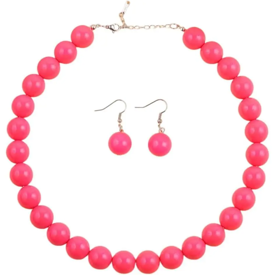 Neon Color Beaded Choker Necklace for Women Multicolored Beads Earrings Necklace  Set Colorful 80s 90s Boho Party Accessories Decor