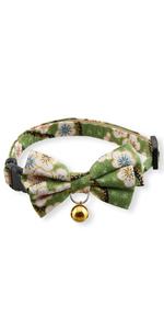 Hanami Bow Tie Cat Collar (Green) with bell safety breakaway soft lightweight for cats kitty kitten Japanese stylish pattern, No.1 Seller in Japan