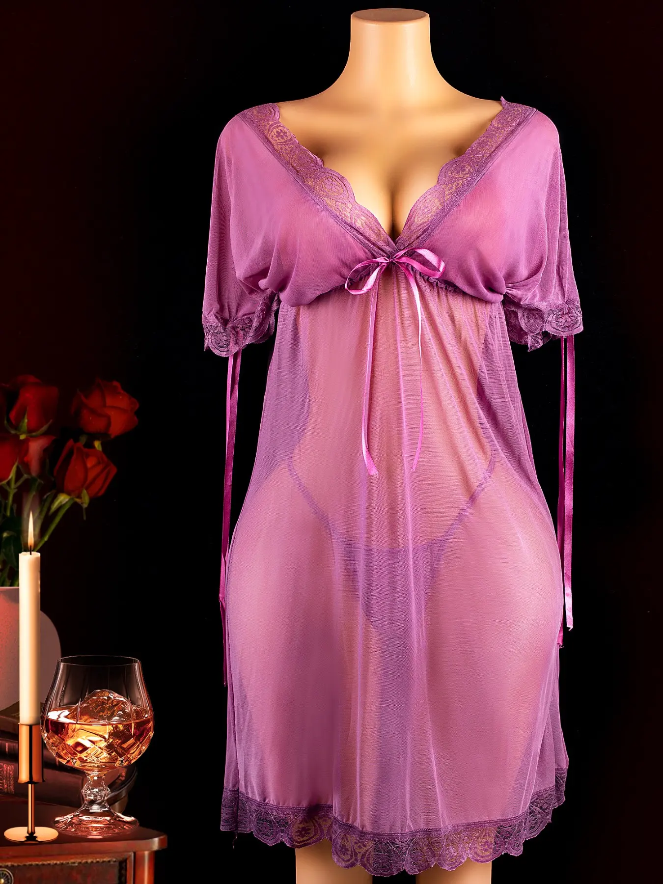 Elegant Women's Boho Dress, Comfortable Loose-Fit V-Neck with Bow, Ice Silk Sleepwear, All Seasons Home Wear, Pajama Dress, Loungewear