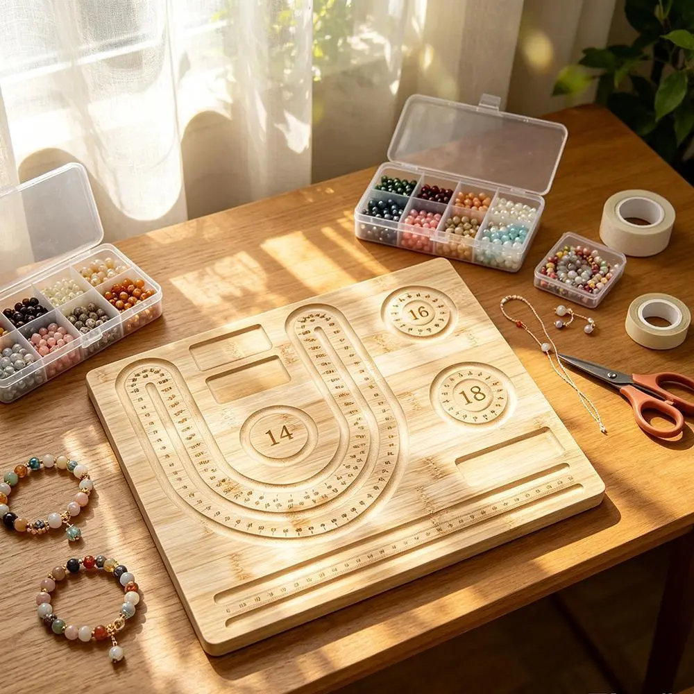 DiySoSo Large Wooden Beading Board for DIY Jewelry Making, Craft Organizer Tray with Measurement Guide for Handmade Projects