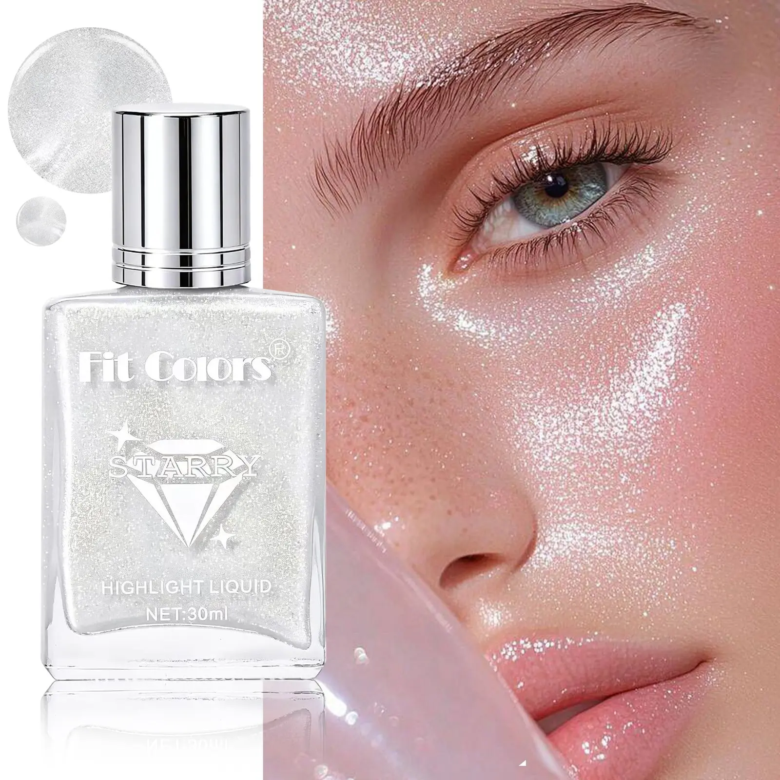 Fit Colors Highlighter Liquid, Light Liquid Luminizer, Face Illuminator Pearl Shimmer Powder, Natural Contouring, Stage Makeup, Party Makeup, Glitter Sparkle Makeup