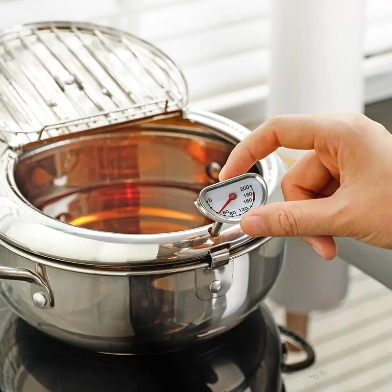 Tempura Fryer Pot, Stainless Steel Kitchen Adjustable Temperature, Energy-Saving Home Small Fryer, Japanese Outdoor Camping, Deep Fryer Pot