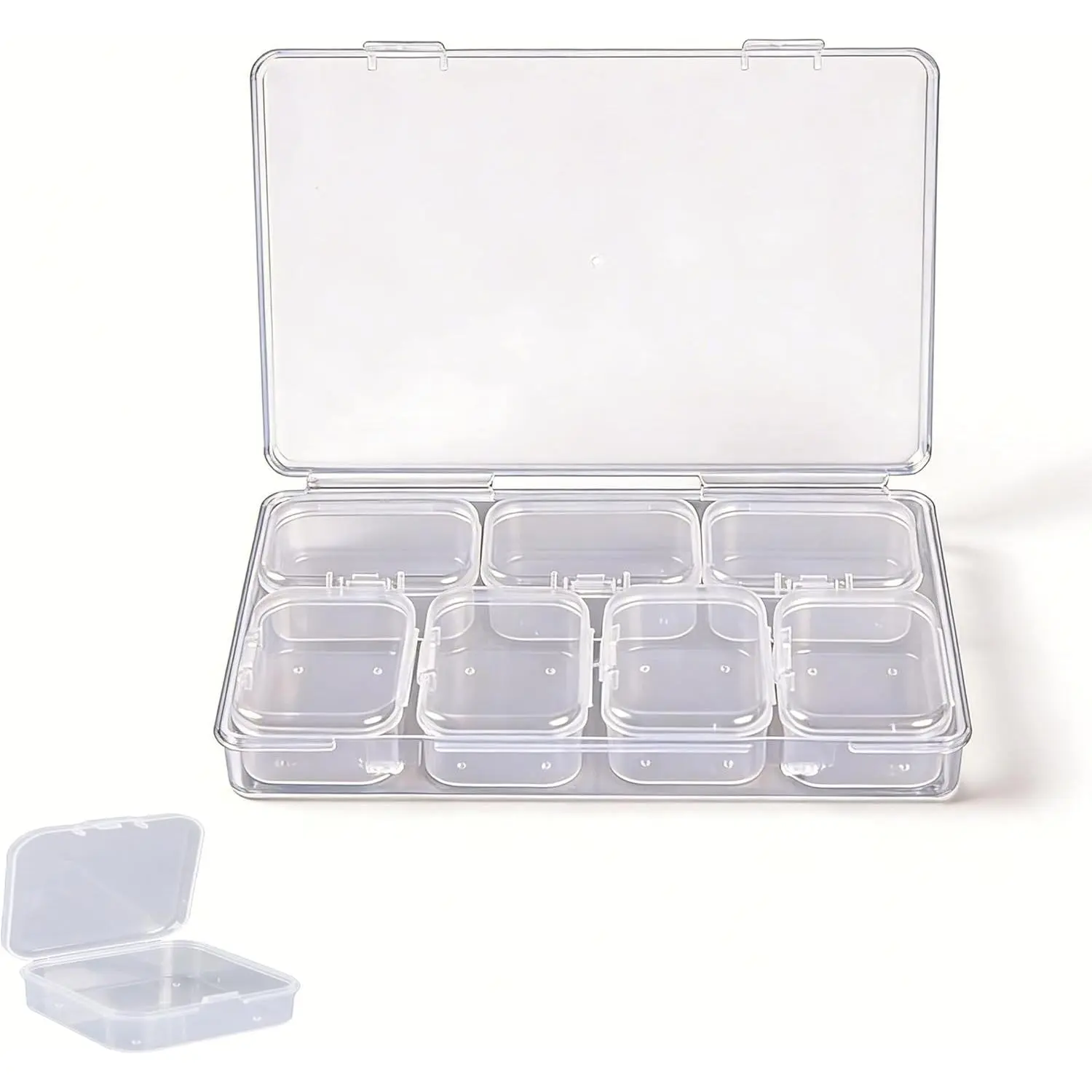 Bead Organizer Box 8-Piece Small Beads Storage Cases and Plastic Container with Hinged Lids for Jewelry Making, Bracelet Crafts and DIY Projects